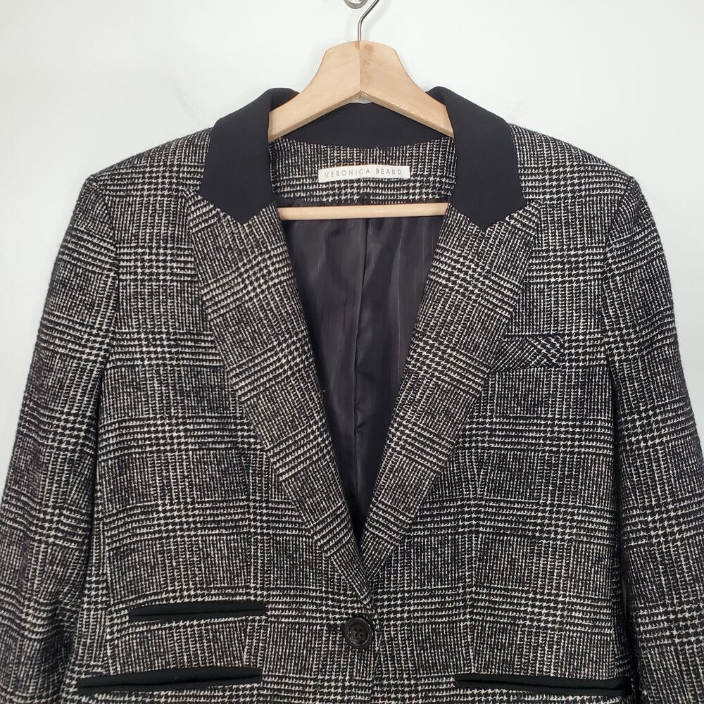 Veronica Beard Gia Dickey Jacket Houndstooth Plaid Blazer Black Tweed Size 12 - Picture 5 of 9